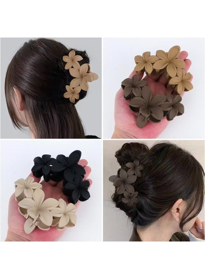 4 Pieces Hawaiian Plumeria Flower Hair Clips Large Matte Claw Clips for Women Non Slip Strong Hold Beach Style Accessories Ideal for Summer Hairstyles Black Dark Brown Light Brown Khaki - Image 3